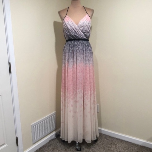 Badgley Mischka Twirling Butterfly Maxi Gown Formal Dress Size 12 Cream - Picture 2 of 11